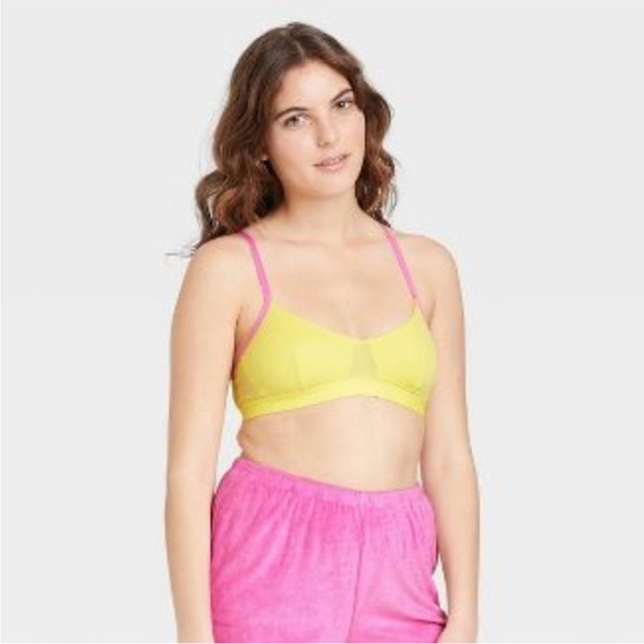 Womens Colsie bralette Size Medium NWT Lemon yellow and pink no wire mesh - Picture 6 of 7